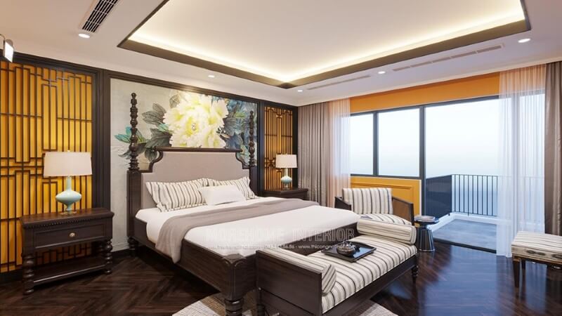Giường ngủ gỗ tự nhiên phong cách á đông cuốn hút Mẫu nội thất biệt thự đẹp