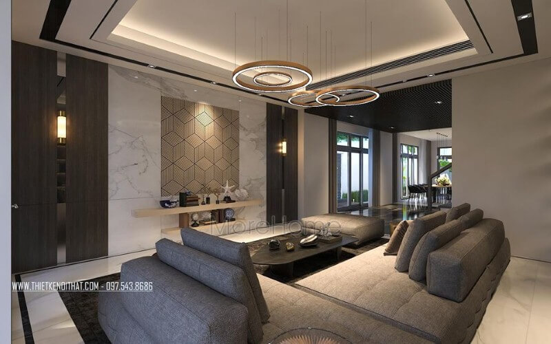 Kệ trang trí tường đẹp, sang trọng cho phòng khách biệt thự, nhà phố. Mẫu nội thất biệt thự đẹp