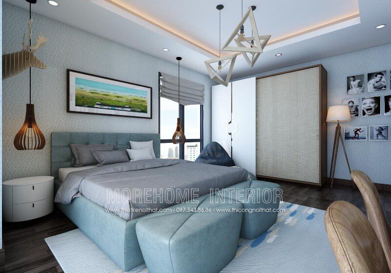 Thiết kế nội thất giường ngủ bọc da cho căn hộ chung cư cao cấp