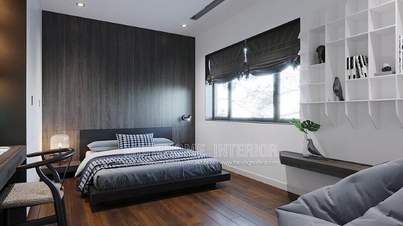 Giường gỗ công nghiệp An Cường cao cấp với vân gỗ tối màu đẹp tạo nên vẻ đẹp sang trọng cuốn hút cho phòng ngủ con