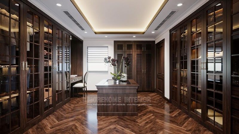Mẫu tủ quần áo gỗ tự nhiên phong cách hiện đại được bố trí công năng đa dạng, đáp ứng nhu cầu sử dụng cao của khách hàng