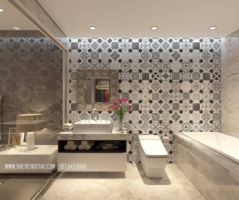 Đá ốp lavabo màu trắng sẽ giúp không gian trở nên rộng rãi và sạch sẽ hơn.