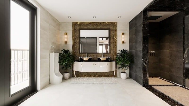 Bàn trang trí phòng vệ sinh có thiết kế sang trọng và đẹp mắt.
